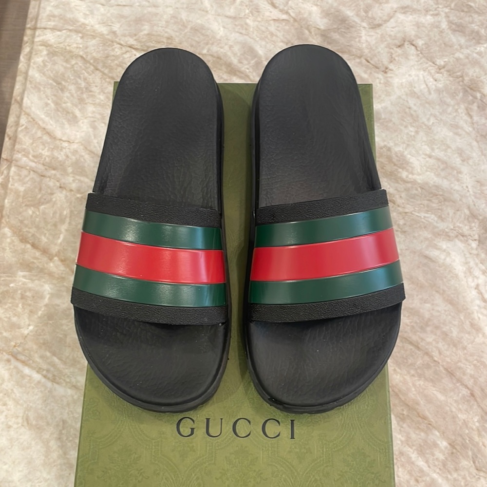 Gucci Mens Web Rubber Slide Sandal